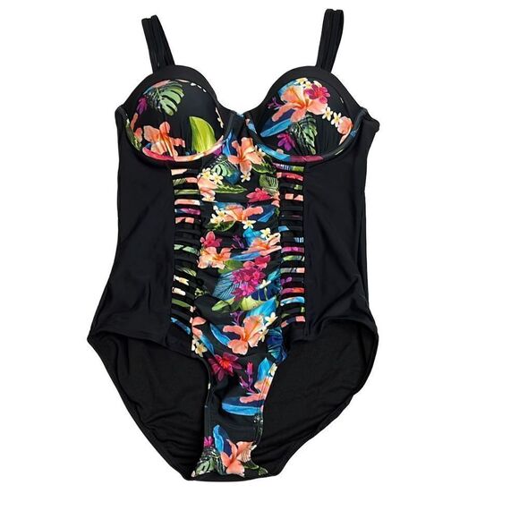 Meet.curve black and floral one piece swimsuit size L - Picture 4 of 16